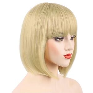 MOSINA 613 Blonde Bob Wig with Bangs
 – 12” Short Straight Synthetic Wig